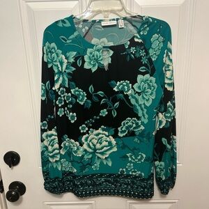 Susan Graver Green and Black Floral Blouse XXS